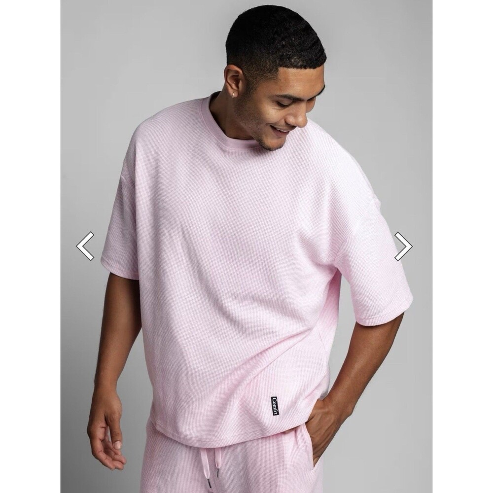 Comfrt Mens Womens Waffle Knit Pink Casual Lounge Tee T-Shirt Top Size XL NWOT
